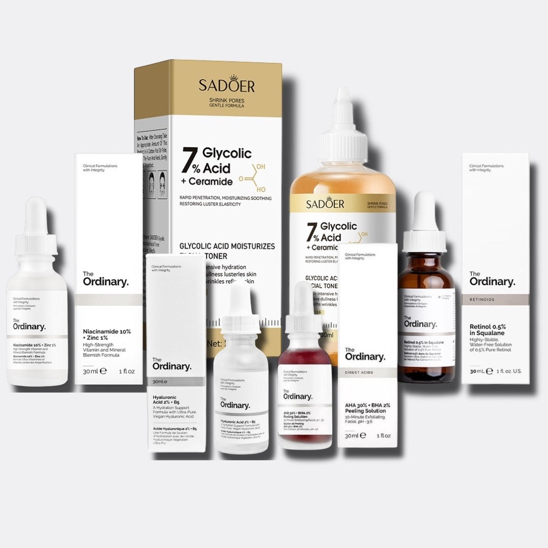 Kit Completo de Skincare The Ordinary + Ácido Glicólico 7% SADOER | Hidratación, Control de Imperfecciones y Renovación Facial | Envío Gratis Colombia