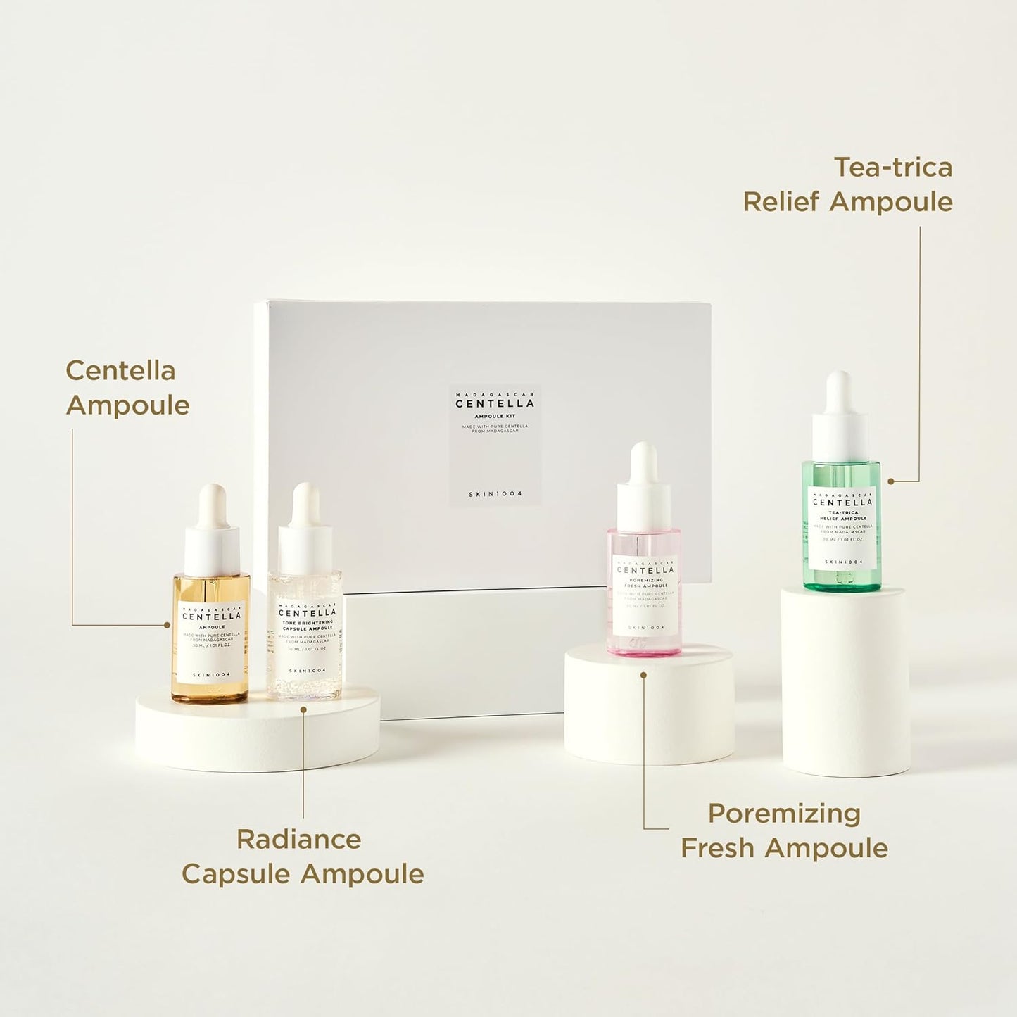 ENVIO GRATIS - Madagascar Centella Ampoule Kit – Set de 4 Sérums Coreanos Hidratantes y Calmantes (30 ml c/u)