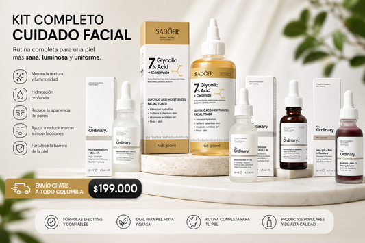 Kit Completo de Skincare The Ordinary + Ácido Glicólico 7% SADOER | Hidratación, Control de Imperfecciones y Renovación Facial | Envío Gratis Colombia